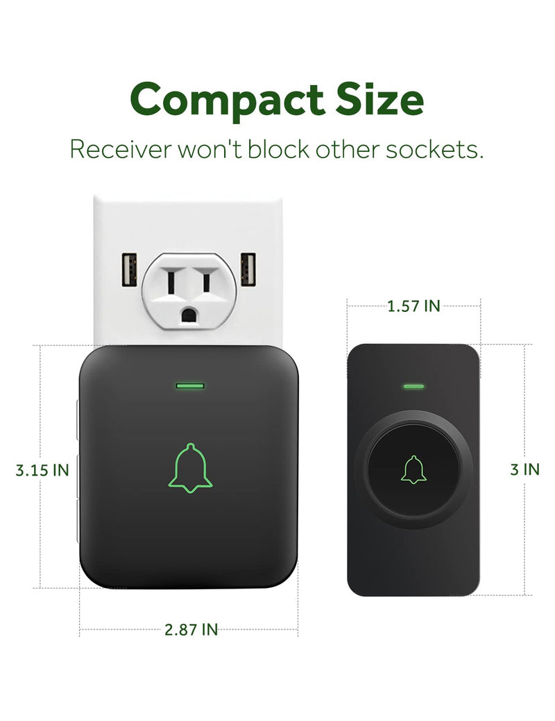 AVANTEK Wireless Door Bell, CB-21 Mini Waterproof Wireless Doorbell Operating at Over 1000 Feet, 2 Remote Buttons Can Have Different Tones, 52 Melodies, CD Quality Sound and LED Flash 2 Transmitters Black