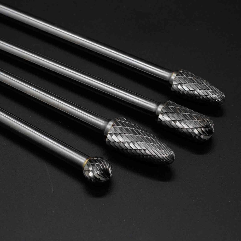 4Pcs 6mm Carbide Burr Set, 6" Long Shank Rotary File | 4pcs 6mm tungsten carbide rotary burrs, 6" long reach. Ideal for carving, engraving, grinding on wood, metal, plastic.