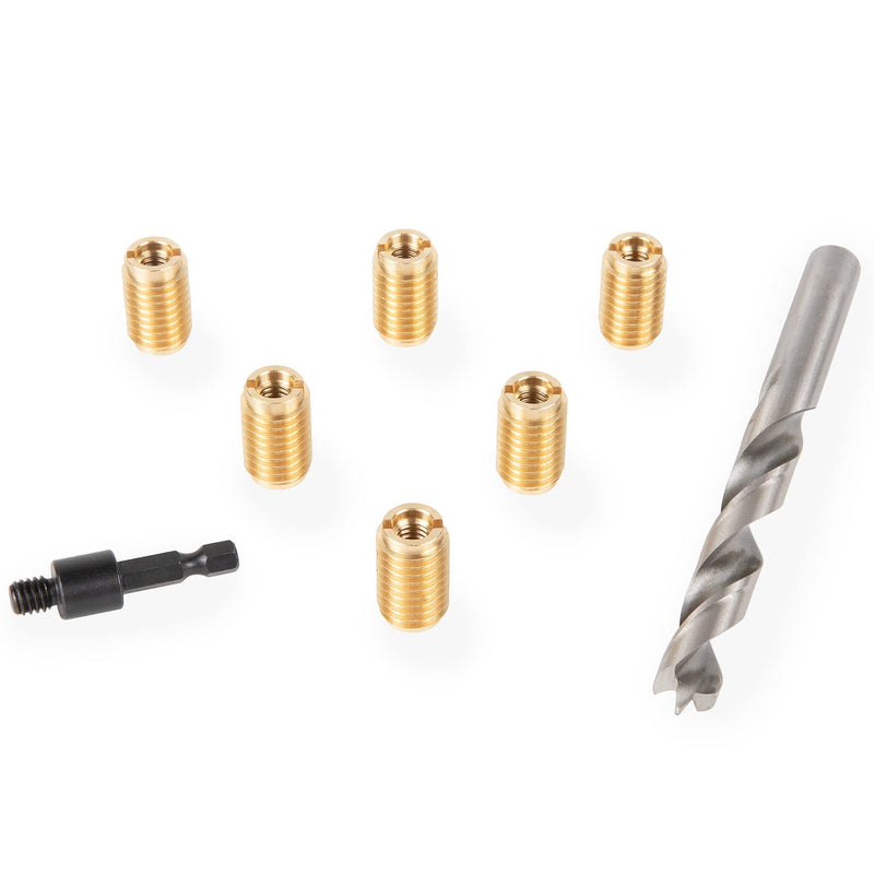E-Z LOK Brass 3/8-16 Internal Threads, 1.00" Length Wood Threaded Inserts, 6 Pieces, Installation Kit