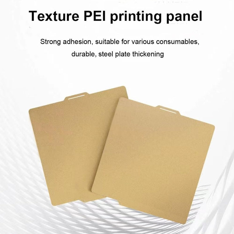 PEI Sheet for Bambu Lab X1/X1C/X1E/P1P/P1S/A1 Carbon Build Plate Heated Bed Spring Steel Flexible Platform 257.5x257.5 mm Double Side Textured Board for 3D Printer (Gold) Double Sided Textured PEI (Gold)