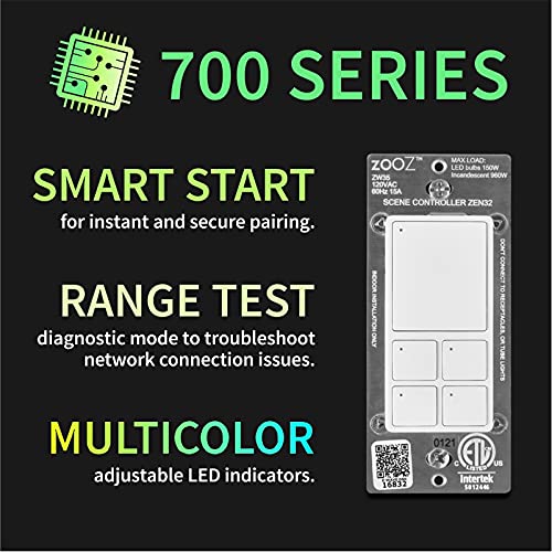 Zooz 800 Series Z-Wave Long Range Scene Controller ZEN32 800LR, White | Z-Wave Hub Required