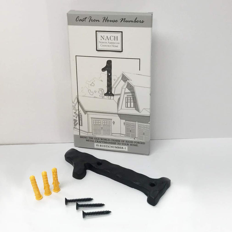 NACH House Numbers for Outside, 5.5 inch Black Address Numbers for House - Number 1 - Rustic Numbers for Outside with Mounting Hardware