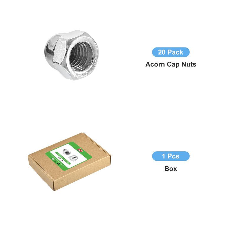 uxcell 5/16"-18 Acorn Cap Nuts, 20Pcs 304 Stainless Steel Dome Cap Head Acorn Nut Hardware Nuts for Bolt Cover, Silvery 20