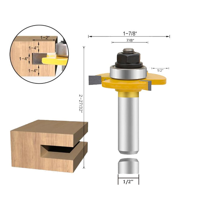 OLETBE Router Bit Set 3 PCS 1/2-Inch Shank Round Over Panel Cabinet Door Rail and Stile Router Bits Sets Woodworking Wood Cutter Woodwork Carbide Groove Tongue Milling Tool(PN-D)