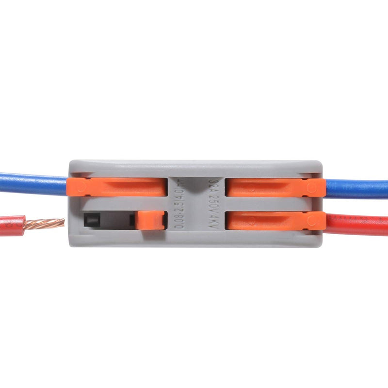 50pcs Conductor Compact Connectors Lever Wire Nut Electrical Connectors with Fixed Base for 2 Circuit Inline Splices 28-12 AWG 50 Pcs 2 series circuit