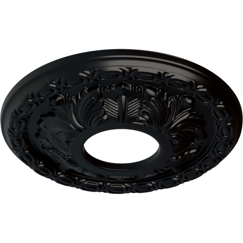 Ekena Millwork CM11LFBLF 11-3/8" x 3-5/8" x 1-1/8" Leaf Ceiling Medallion, Jet Black Jet Black (Flat Finish)