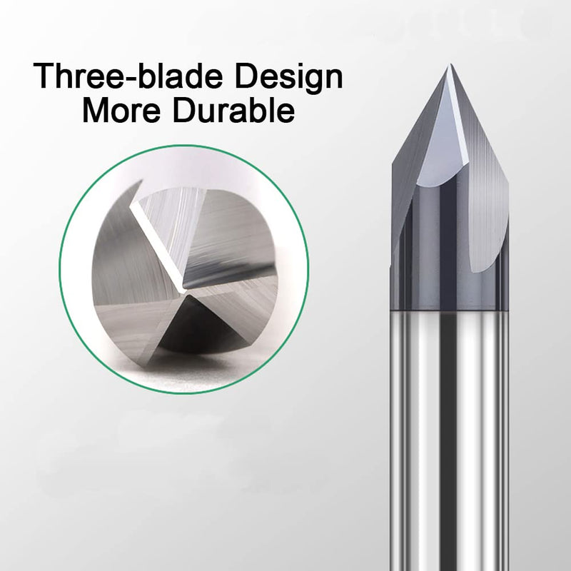 ASNOMY 4Pcs Carbide Chamfer End Mill V Groove Router Bit 60 Degree and 90 Degree, 3 Flutes CNC Milling Cutter V Bits for Carving and Engraving 4 5/32" & 1/4", 60 & 90 Degree
