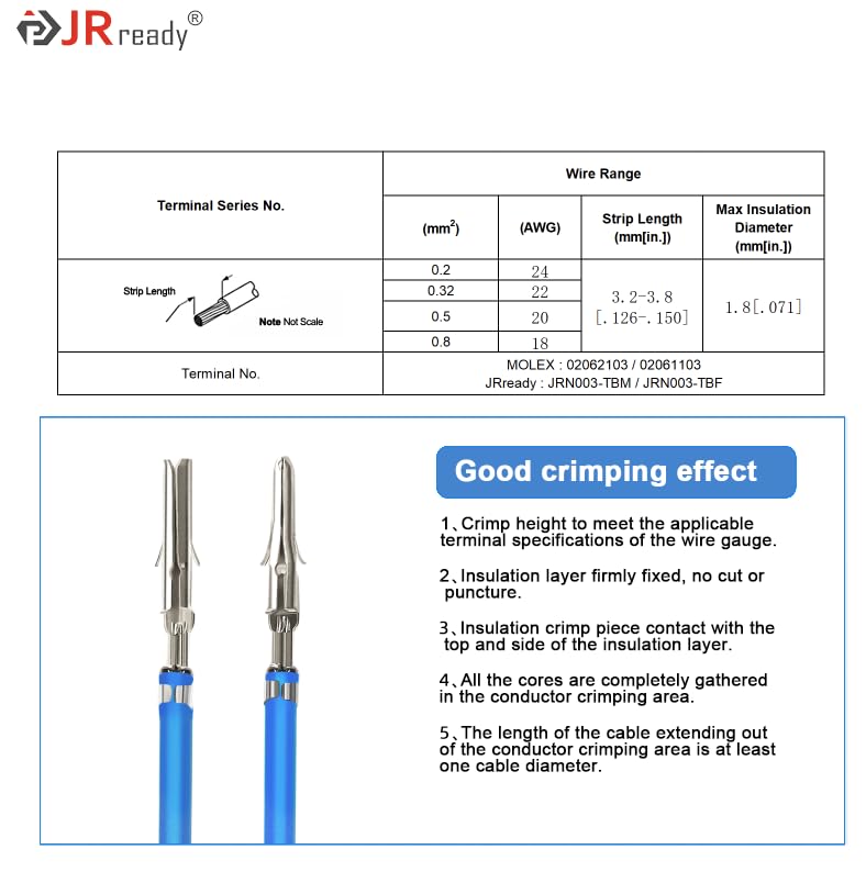 JRready 50 Pairs 1.57mm (Standard.062) Pin and Sockets 18-22 AWG, Compatible with Molex Standard.062 1560 1561 Series Male& Female Crimp Terminals, Adapt Standard.062 Connector Housing, ST6405 - NewNest Australia