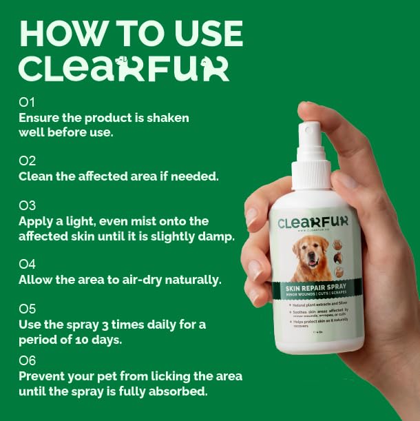 Dog Skin Repair Spray | Fast-Acting No-Touch Spray for Minor Wounds, Scrapes, Abrasions & Sores | Supports Skin & Fur Recovery | Natural Ingredients