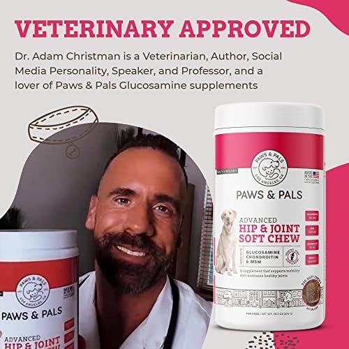 Paws & Pals Glucosamine Chondroitin MSM for dogs 240 Count, Hip and Joint Mobility Soft Chews Supplement, Pain & Inflammation Relief for all breeds - Maximum Strength, Treats Hip Dysplasia & Arthritis Chicken
