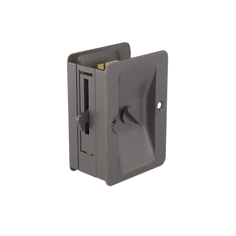 Richelieu Hardware 1701ORBPSBC Onward Pocket Door Pull, Privacy Lock, 3 1/4 in (82 mm), Rectangular, Oil-Rubbed Bronze