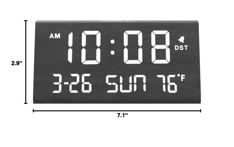 DreamSky Digital Alarm Clocks for Bedrooms - Wooden Desk Clock with Date, Day of Week, USB Port, Temperature, Dimmer for Bedside Table, Living Room, Office, Adjustable Volume, Auto DST, Wood Decor Black - Date & Day