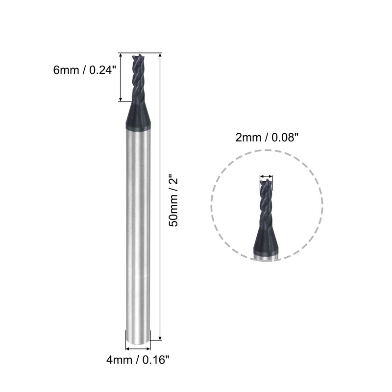 uxcell Square Nose End Mill, 2mm Tip Dia Solid Carbide AlTiN Coated CNC Router Bits 4 Flute Spiral Milling Cutter HRC45 with 4mm Shank 50mm (2-inch) Length, 2pcs 2.0mmx6mmx4mmx50mm