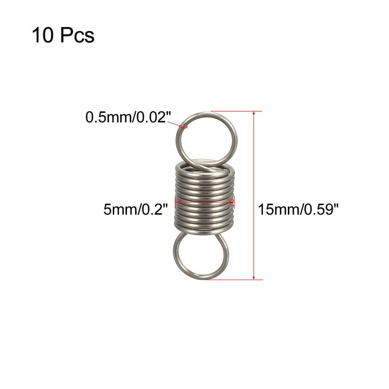 uxcell Extended Tension Spring Wire Diameter 0.02", OD 0.2", Free Length 0.59" Stainless Steel Small Dual Hook Tension Spring for Machinery Construction Industrial 10pcs 0.02"x0.2"x0.59"
