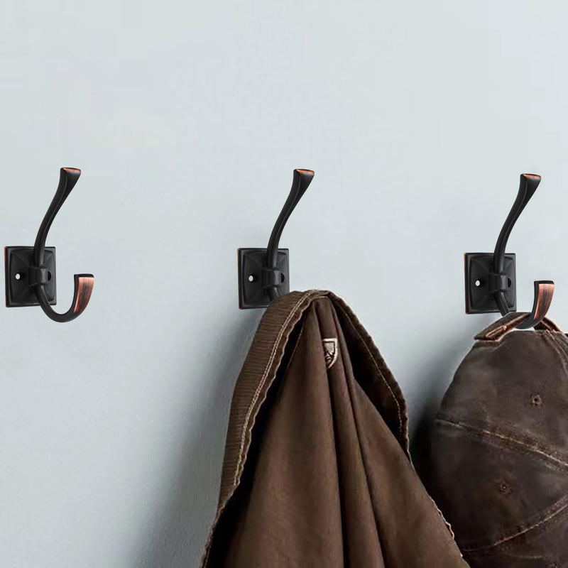 5 Pack Decorative Heavy Duty Towel Hooks for Hanging Robe Double Oil Rubbed Bronze Coat Hooks Wall Mounted with Screws for Key, Towel, Bags, Cup, Hat 5