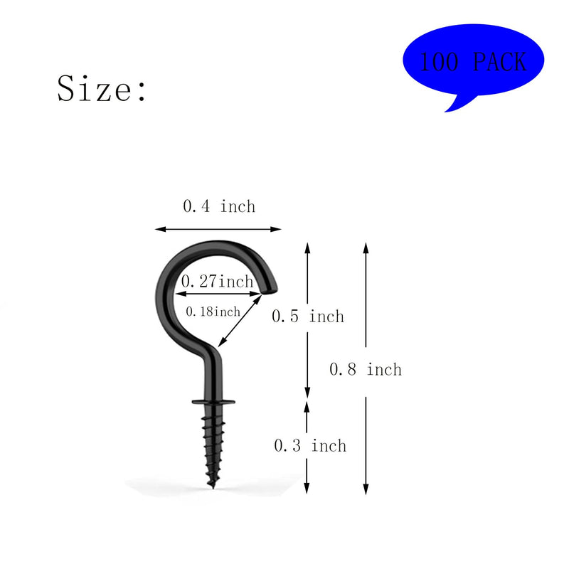 Goiio 100 Pieces 1/2 inch Ceiling Hooks, Black Zinc Plated Metal Screw-in Cup Hooks