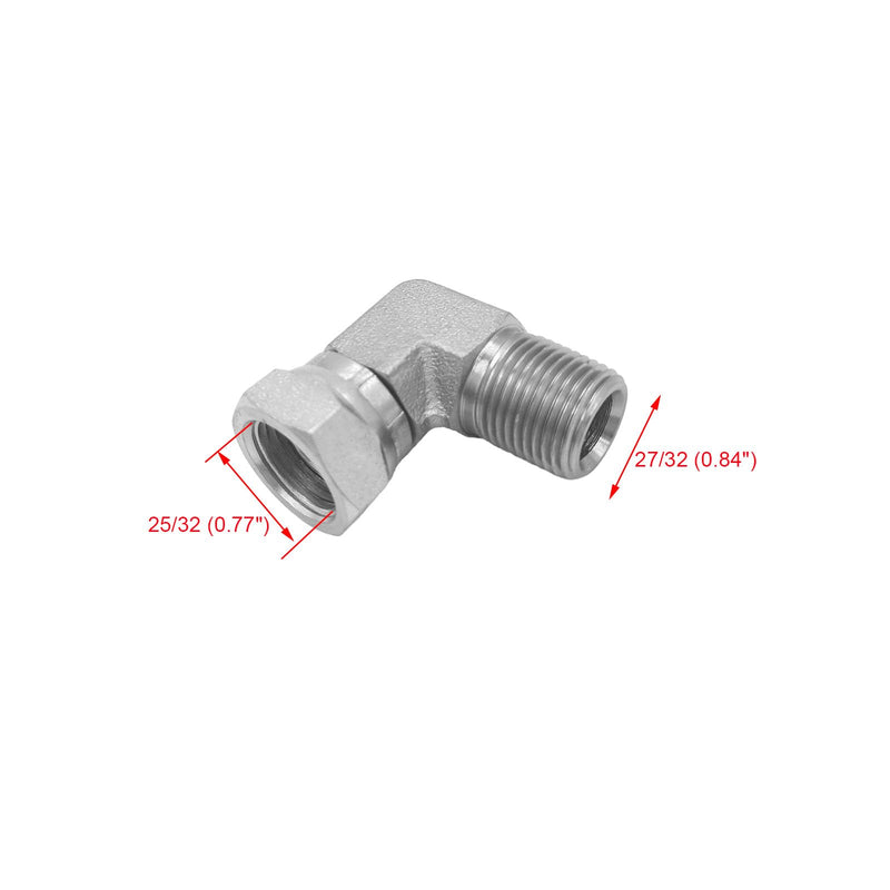 (2-PACK) 1501-08-08 Hydraulic Hose Adapter Fitting 1/2" Male (1/2-14 NPTF) × 1/2" Female (1/2-14 NPSM) Swivel 90° Elbow SAE Pipe Joints Connector Carbon Steel