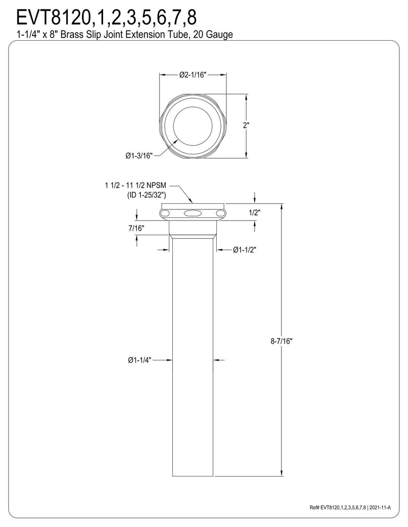 Kingston EVT8121 1-1/2" to 1-1/4" Step-Down Tailpiece,PolishedChrome