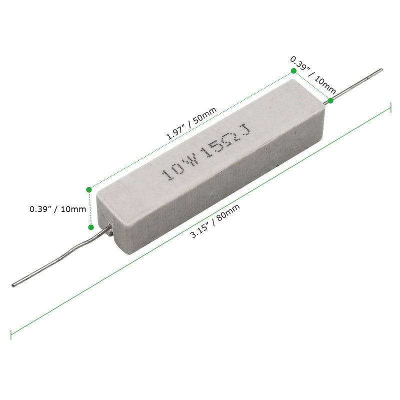 Cement Resistor,10 PCS 10w 15 Ohm 5% Axial Lead Wire Resistor White Wound Fixed Ceramic Resistors Wirewound Power Flame Heat Moisture Resistance Precharge Horizontal 10W15ΩJ