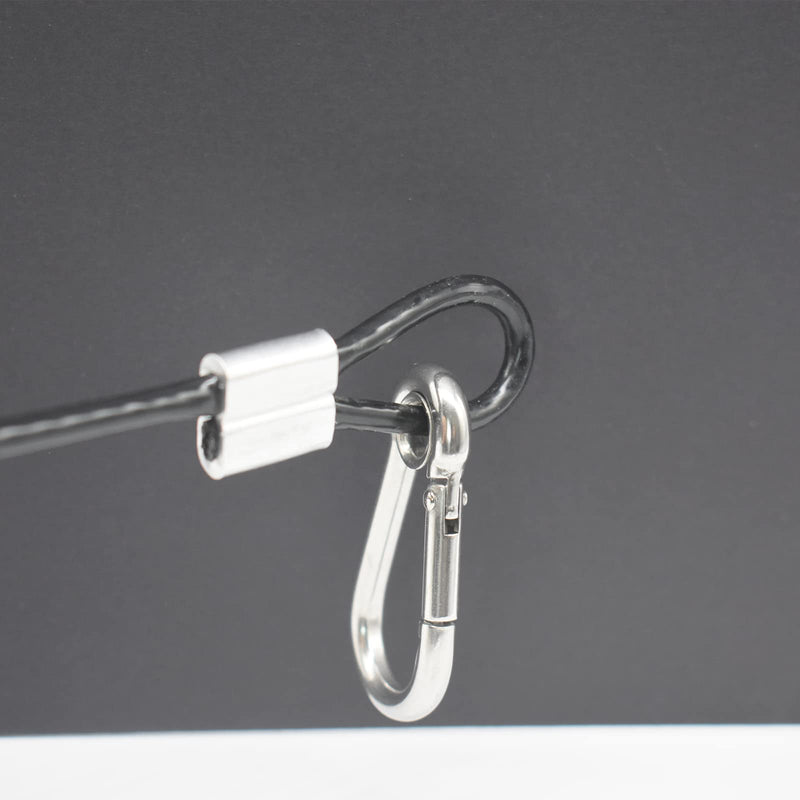 10 pcs 1FT (30cm) Vinyl Cover Coated Stainless Steel Wire Cable with Loops and Carabiner Hook Short Security Rope Lanyard Tether Lock, 4mm Thickness Black 12"/30cm 10pcs_Black
