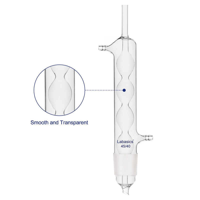 Labasics Allihn Condenser Reflux for Soxhlet Extractor, Borosilicate Glass Reflux Condenser for Soxhlet Extraction Allihn Condenser with 45/40 Lower Joint 9.8 inch Jacket Length Lab Condenser 45/40 Joint