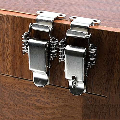 Heavy Duty Stainless Steel 304 Spring hasp Toolbox Toggle latches Lock Wood Suitcase Buckle Hinges Furniture Hardware Accessories w/Screws (2, L) 2 Large