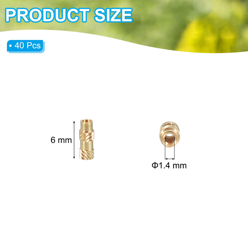 PATIKIL M1.4x6x2.3 mm Brass Threaded Insert, 40 Pcs Metric knurled Nuts Heat Set Insert for Plastic & 3D Printing Components