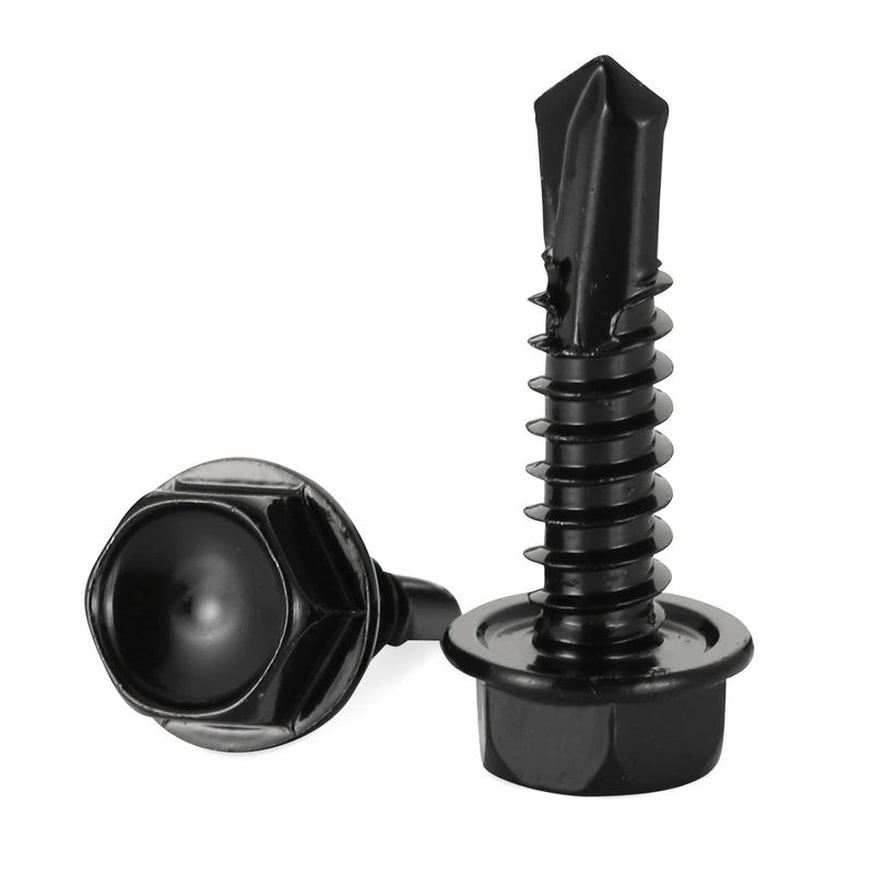 #8 x 1 Hex Washer Head Self Drilling Screws Black Finish, 410 Stainless Steel, 50 PCS #8 x 1"
