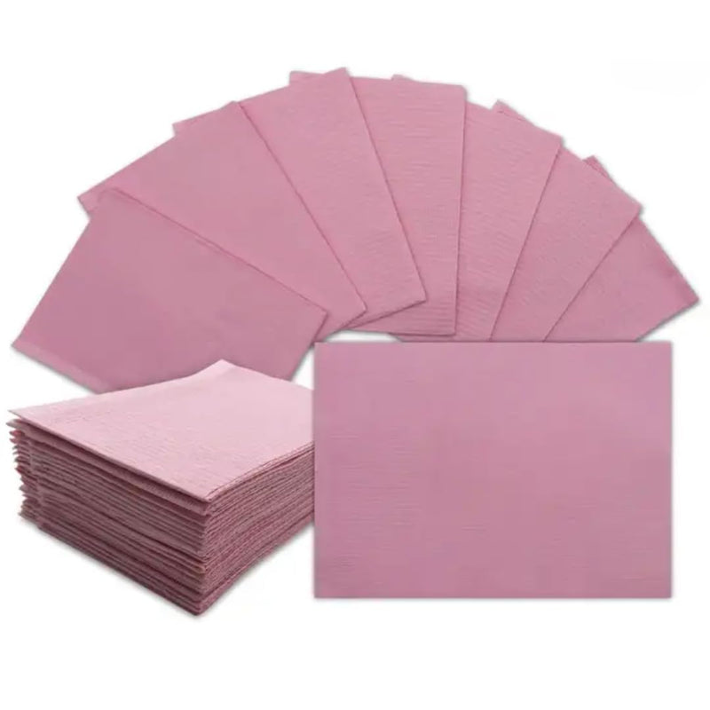 Amira Beauty Disposable Dental Bibs 13" X 18" 3 ply Waterproof Tattoo Bib Sheet for Piercing, Tattoo Table Station, Nail Techs, Dentists, Professionals (Pink) (50 Pack) AB-DentalBib