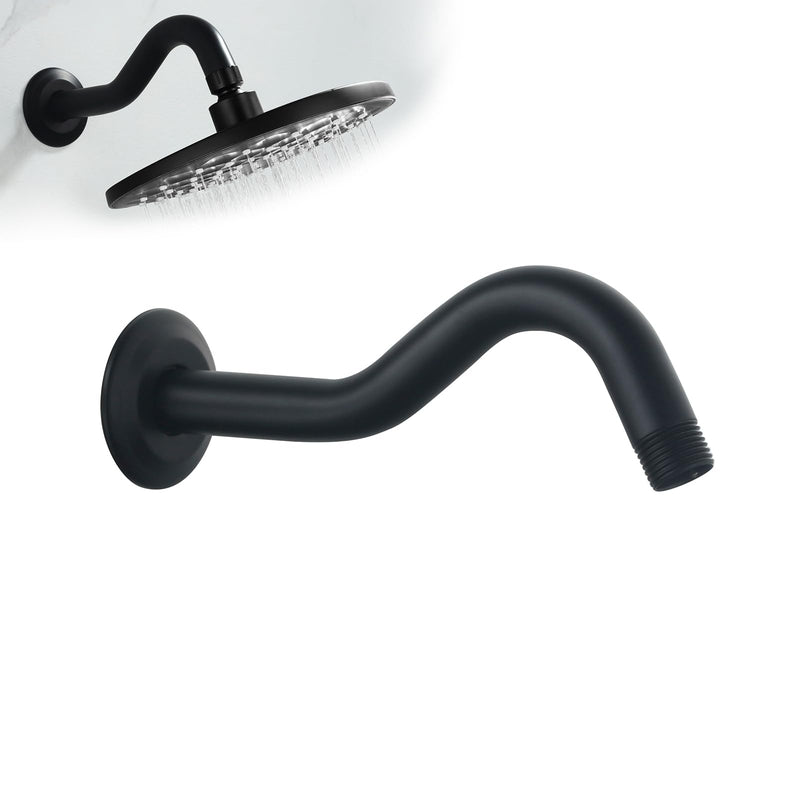 8 Inch Shower Arm with Flange S Shaped Wall Mount Extension Pipe Stainless Steel Shower Head Extension Replacement, Matte Black XWHG Shower Arm