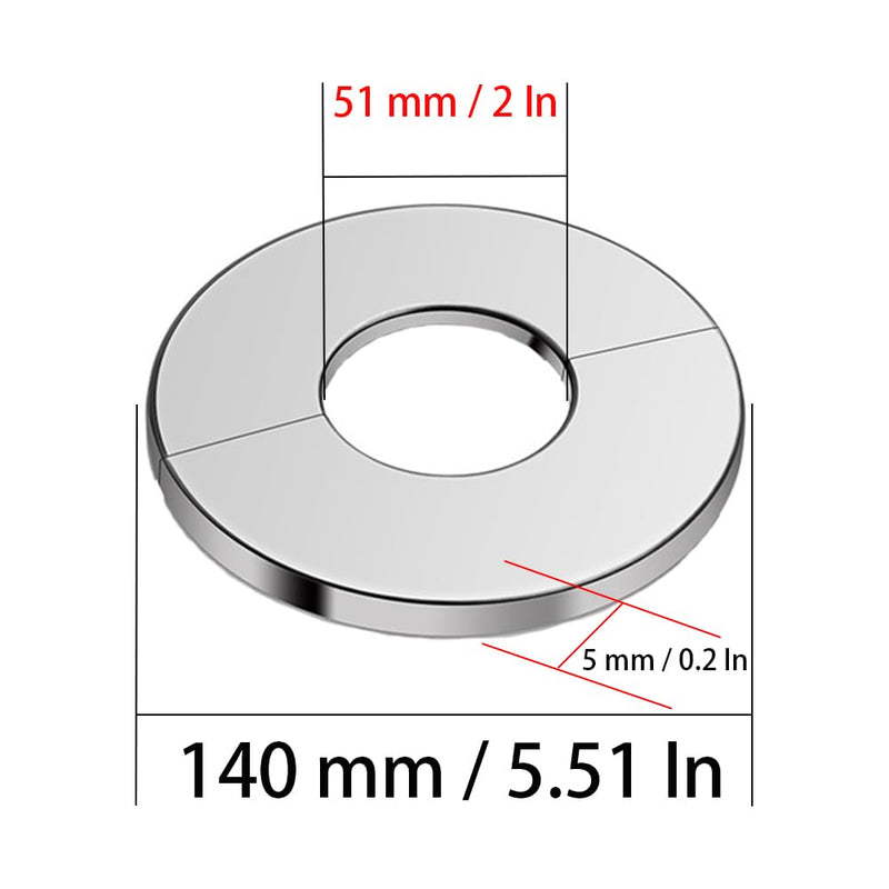 2Pcs 2"/51mm Wall Split Flange, Stainless Steel Round Escutcheon Plate Cover Water Pipe Cover, Silver 51mm (2in)