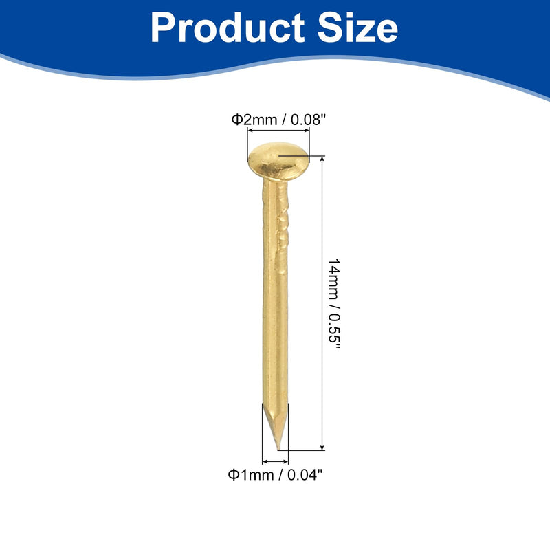 uxcell 500Pcs Small Hardware Nails, 1 x 14mm Carbon Steel Round Head Nail Common Finishing Nail for Household Woodworking Picture Hanging DIY Projects, Gold