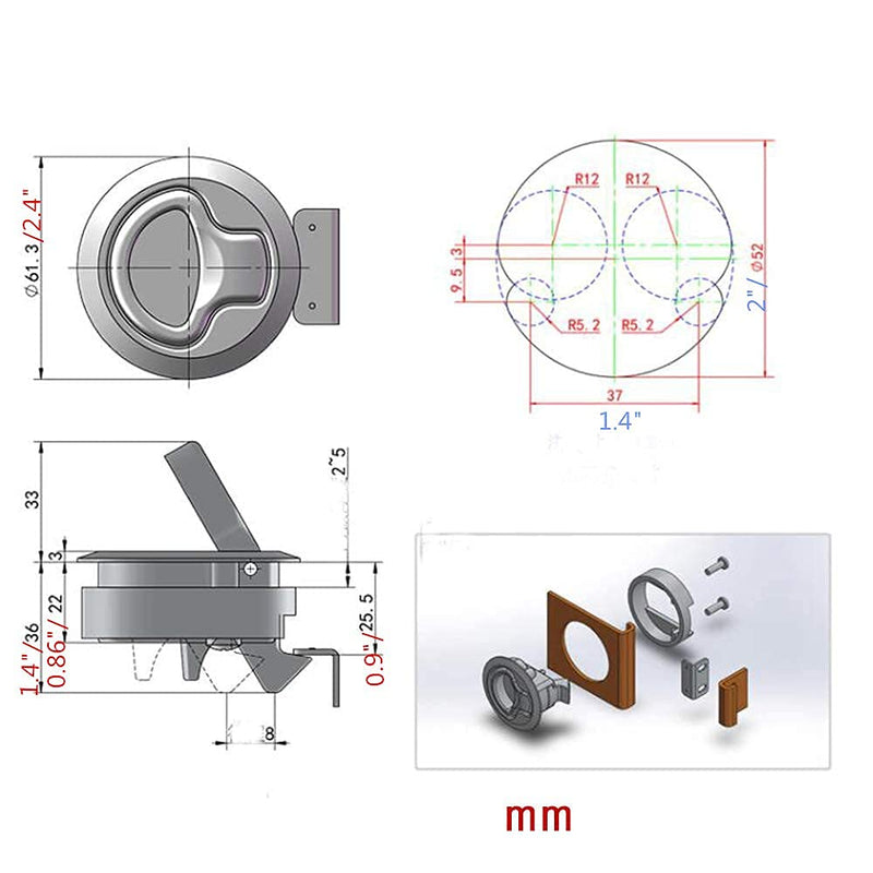 2PCS Marine Hatch Latch Lock Flush Pull Hatch Round Slam Latch for RV Boat Deck Hatch 1/4" Door Cabinet Door Locking Style Black