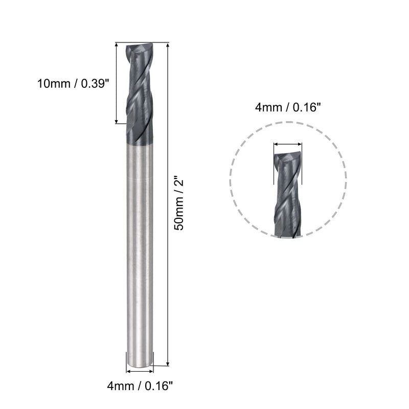uxcell Square Nose End Mill, 4mm Tip Dia Solid Carbide AlTiN Coated CNC Router Bits 2 Flute Spiral Milling Cutter HRC45 with 4mm Shank 50mm (2-inch) Length 4mmx10mmx4mmx50mm