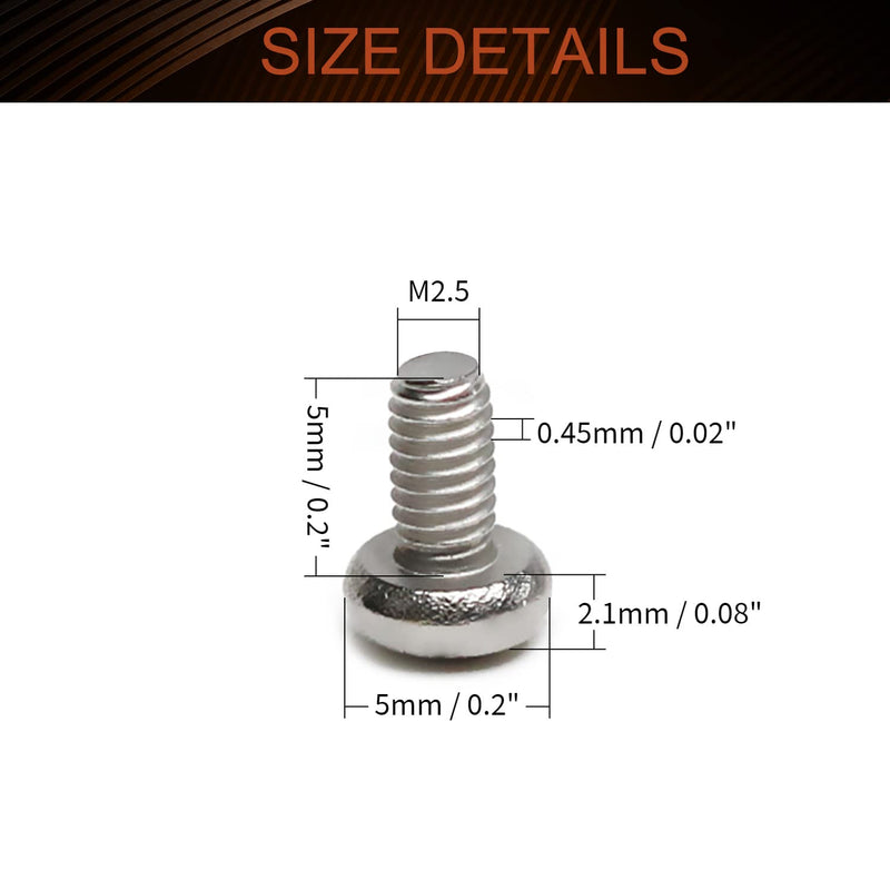 MroMax 30Pcs M2.5 x 5mm Pan Head Phillips Machine Screws, 304 Stainless Steel 18-8, Fully Thread, Metric Silver Gray Cross Head Screws Bolts for Computers, Camera and Other Small Electronic Devices 30