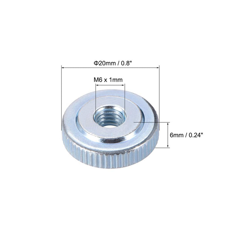 uxcell Round Knurled Thumb Nuts Conector Lock Adjusting Nuts, M6 Female Threaded Thin Type, Blue Zinc Plating, Pack of 10