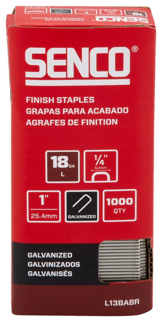 SENCO L13BABR 1" 18 Gauge 1/4" Crown Finish Staples, Galvanized Finish 1,000 Count Pack