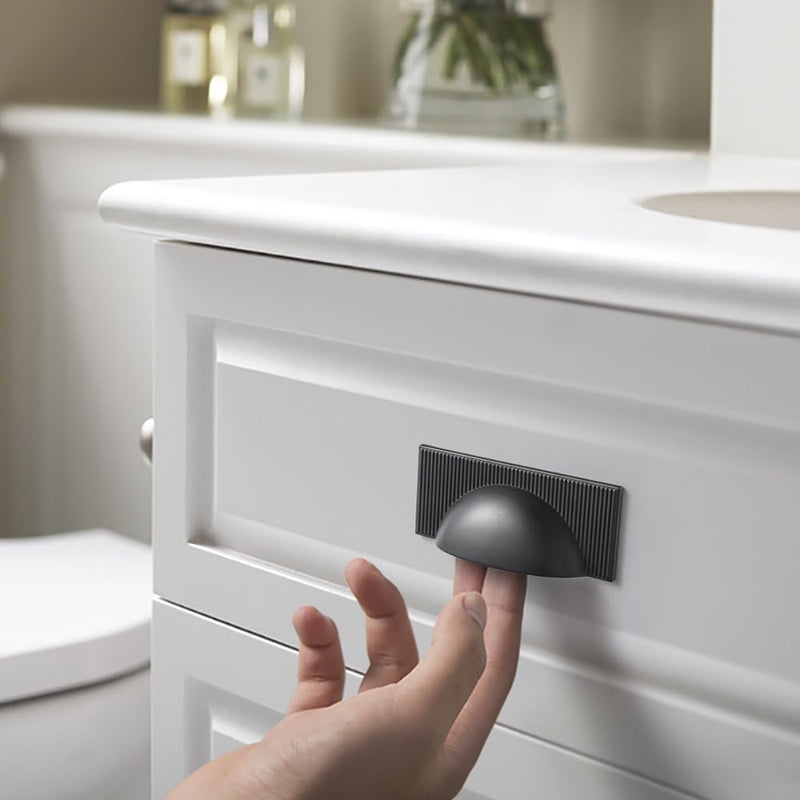 Goo-Ki Black Zinc Alloy Cabinet Drawer Pull - 2.5''(64mm) Hole Center Striped Decorations Cabinet Handle Hardware for Bedroom, Kitchen, 6 Pack 2.5'' Hole Center