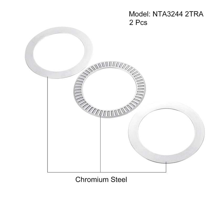 uxcell 2 Pcs NTA3244 2TRA Thrust Needle Roller Bearings with Washers, 2" ID, 2.74" OD, 0.14" Thk, for Lawn Mower Truck Power Steering, Chrome Steel (ABEC5) 2" x 2.74" x 0.14"