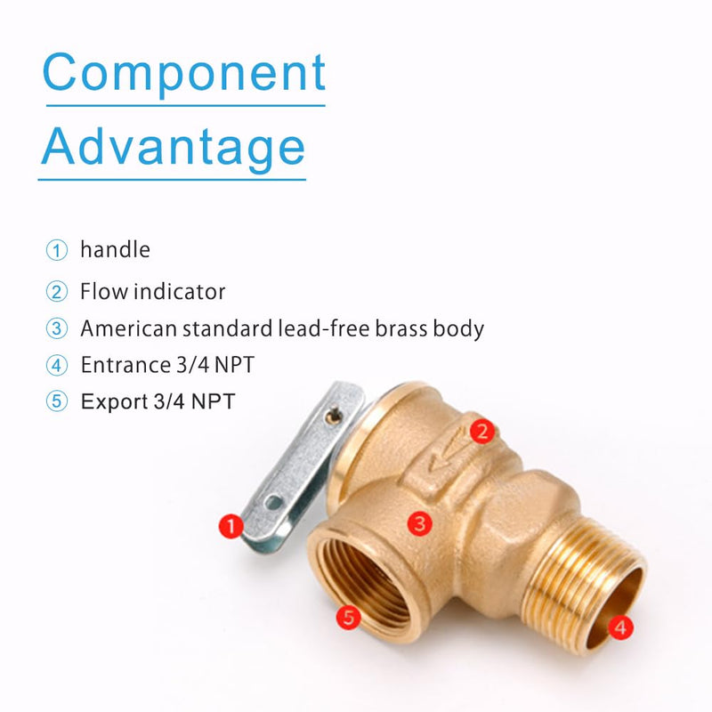 150Psi Temperature and Pressure Relief Valve, with 3/4-Inch Pipe Thread, Brass Pressure Reducing Valve for Water Heater and Hot Water Storage Tanks, Lead-free Copper, CSA