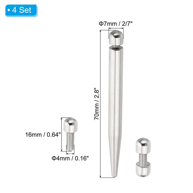 PATIKIL 2/7 x 2.8 inch Sign Standoff Screws, 4 Set Stainless Steel Wall Standoff Mounting Hardware Advertising Glass Nail for Hanging Acrylic Picture Frame Acrylic Panel, Silver