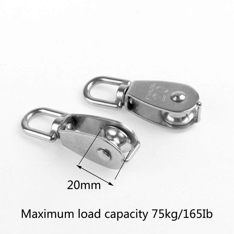 Rocaris 10 Pcs Stainless Steel Wire Rope Crane Pulley Block M20 Lifting Crane Swivel Hook Single Pulley Block Hanging Wire Towing Wheel M20-10 Pcs