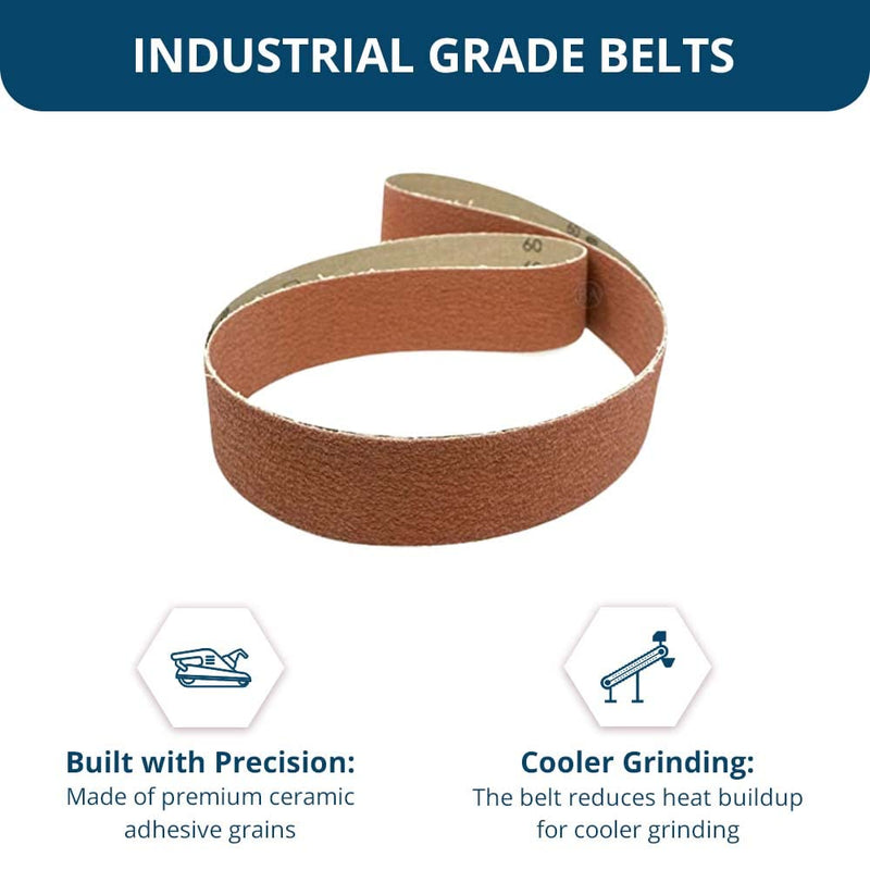Benchmark Abrasives 2" x 72" Premium Ceramic Sanding Belts for Grinding Deburring Polishing Rust Removal on Metal, Stainless Steel, and Carbon Steel, Use with Belt Disc Sander (6 Pack) - 120 Grit