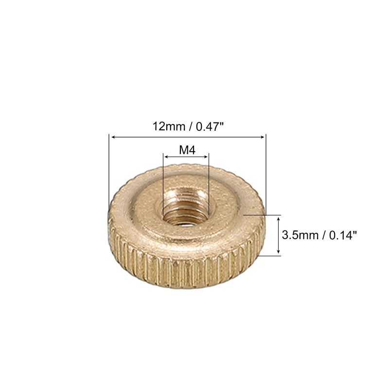 uxcell Knurled Thumb Nuts, 10pcs M4 x D12mm x H3.5mm Brass Knurled Nut Flat Head Through Hole Lock Adjusting Nuts for 3D Printer Parts M4 x 12mm x 3.5mm 10