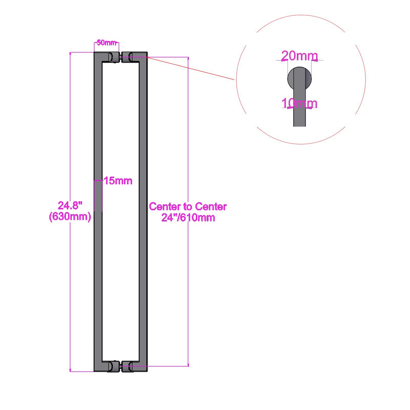 24" Stainless Steel Double-Sided Push-Pull Door Handle,Sliding Barn Door Handle for Wood Door or Glass Door, Easy Install（Brushed Stainless） Brushed Silver