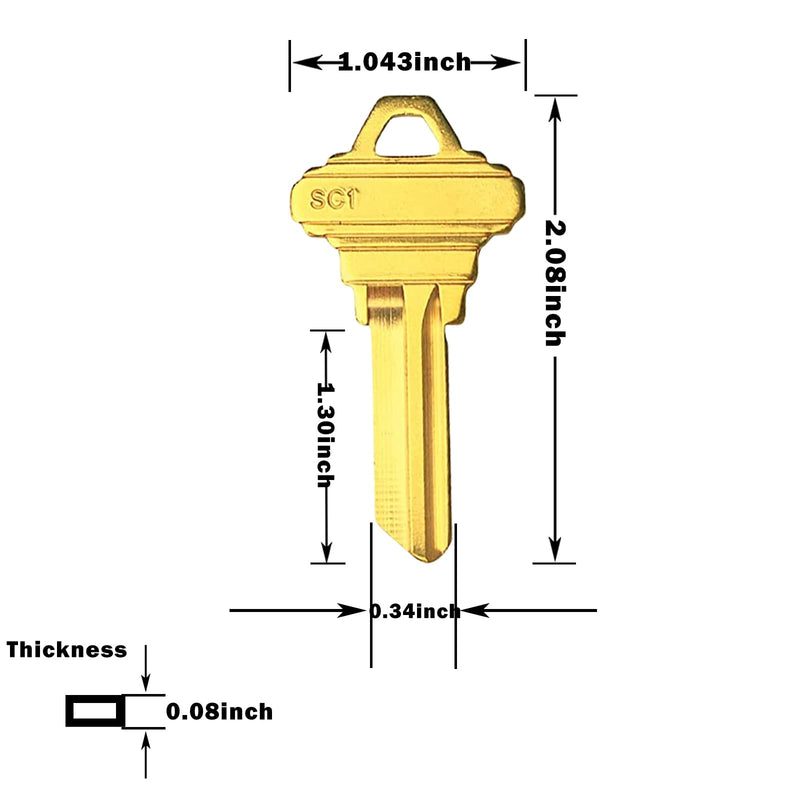 Brass Finish SC1 Key Blanks, Uncut Blank Keys, Pack of 50 Keys