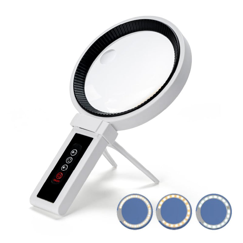 Lighted Magnifier, 2.5X/4.5X Magnifying Glass with 48 LEDs, Adjustable Brightness, 2 Color Modes, Handheld & Desk Stand for Reading, Crafts & Close Work