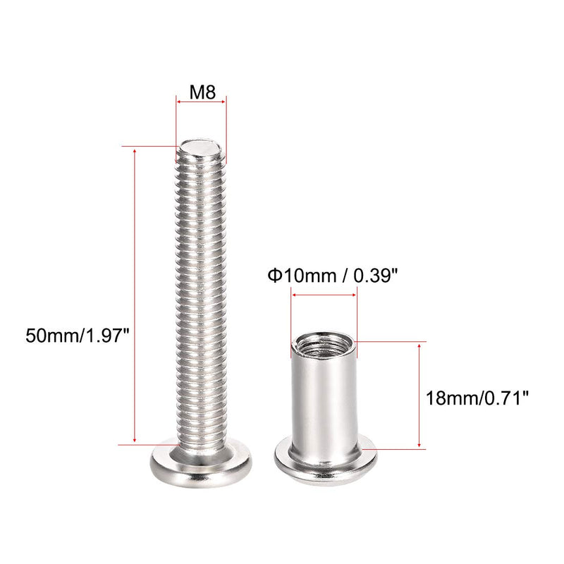 uxcell Screw Post Fit for 3/8"(10mm) Hole Dia, Male M8x50mm Belt Buckle Binding Bolts Leather Fastener Carbon Steel 5 Sets 50mm