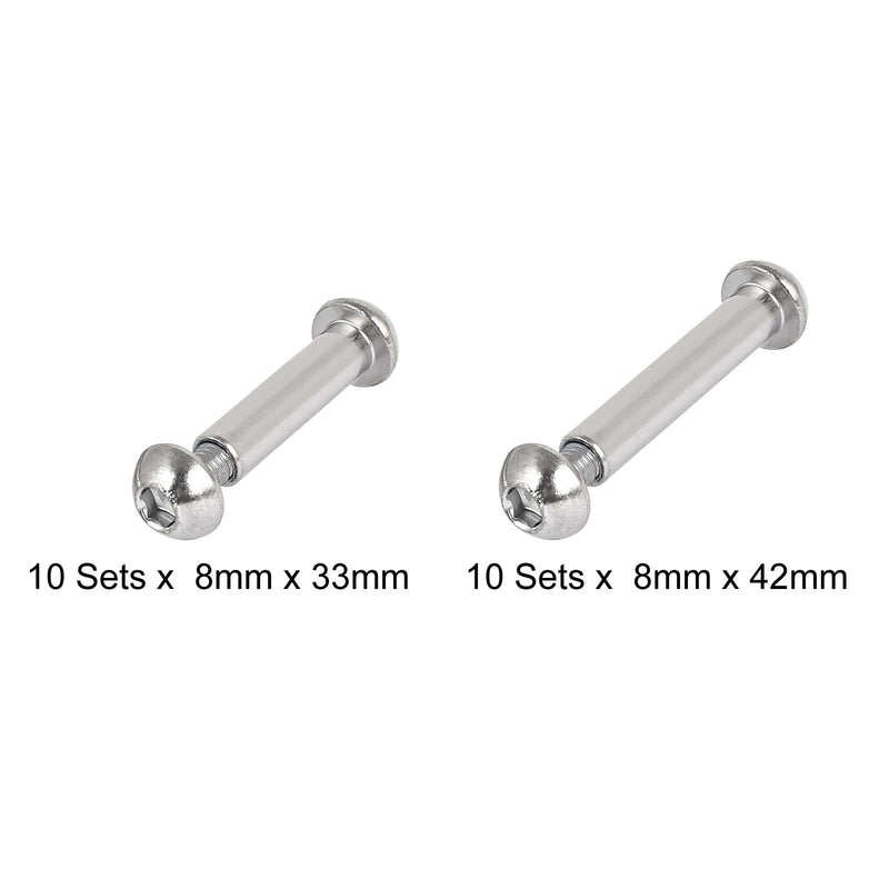 uxcell Screw Post Fit for 8mm Hole Dia. Female 33mm 42mm Binding Bolts, Total 20 Sets