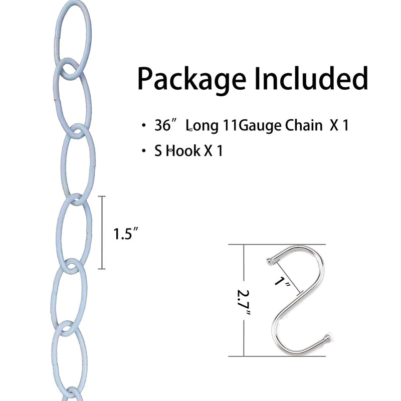 36 inches Long 11 Gauge Steel Chain Extension for Hanging Plants Strong Hold with S-hook for connection, Max Load of 40 Pounds (1 Pack, White) 1